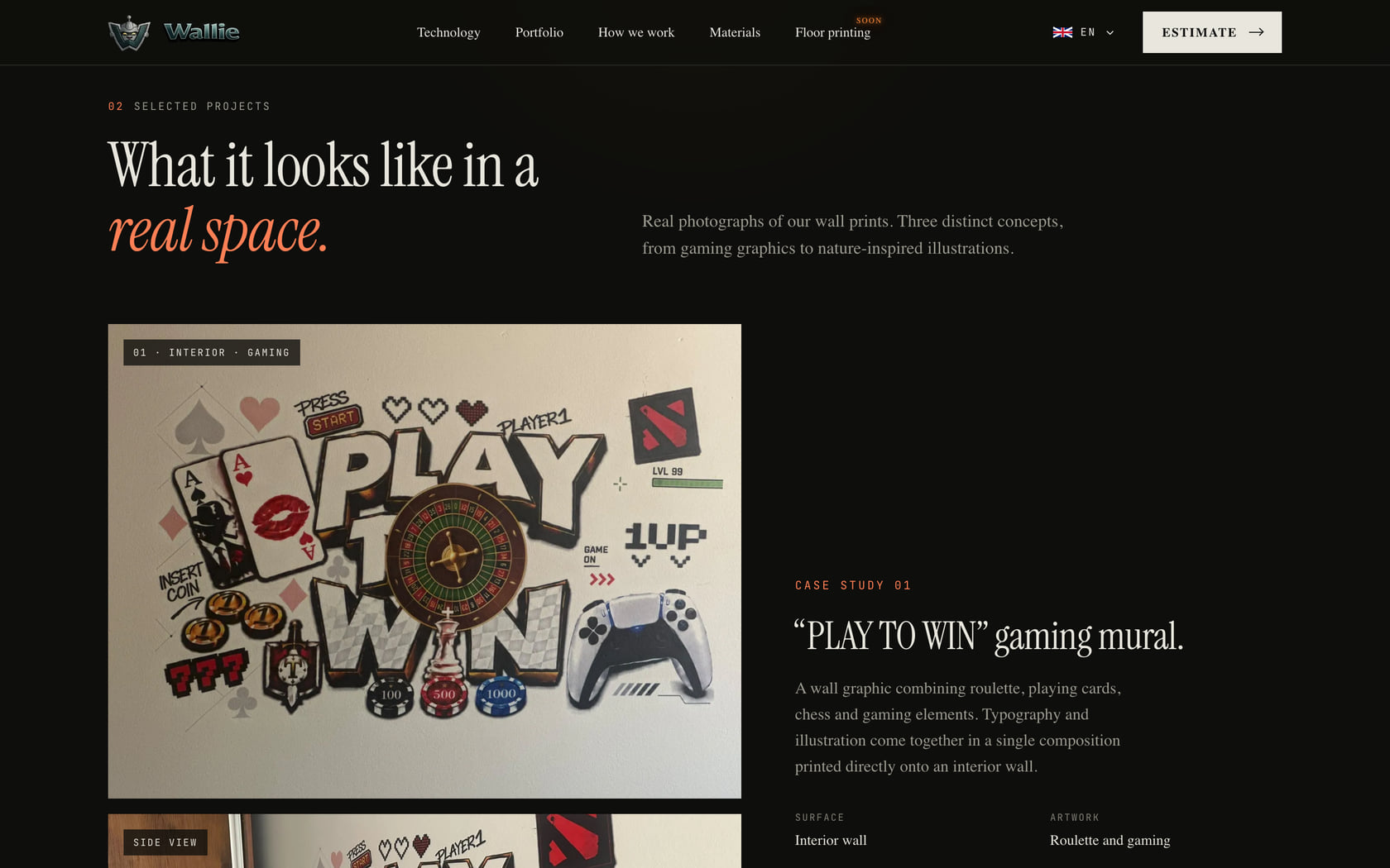 Screenshot of the Wallie website